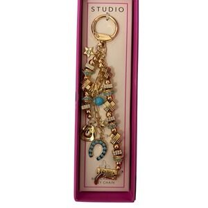 Studio Western Bag Charm Keychain Gold Turquoise Horseshoe Cowboy Boot Cactus
